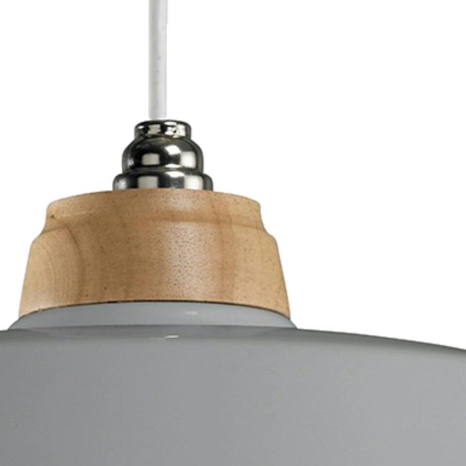 image 1 of Set of 2 Jakob - Grey Metal and Wood Easy Fit Pendant Shades Grey | Brown
