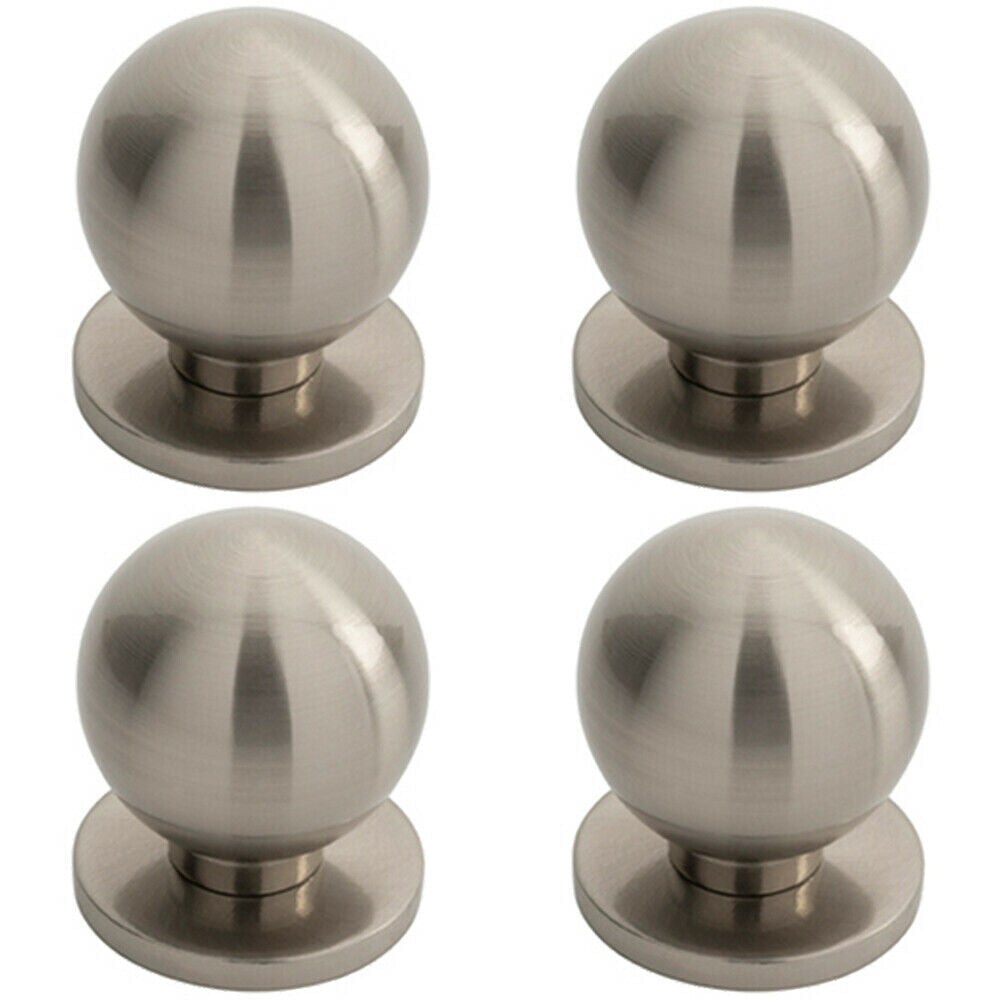 Loops 4x Small Solid Ball Cupboard Door Knob 25mm Dia Satin Nickel Cabinet Handle in Metallics