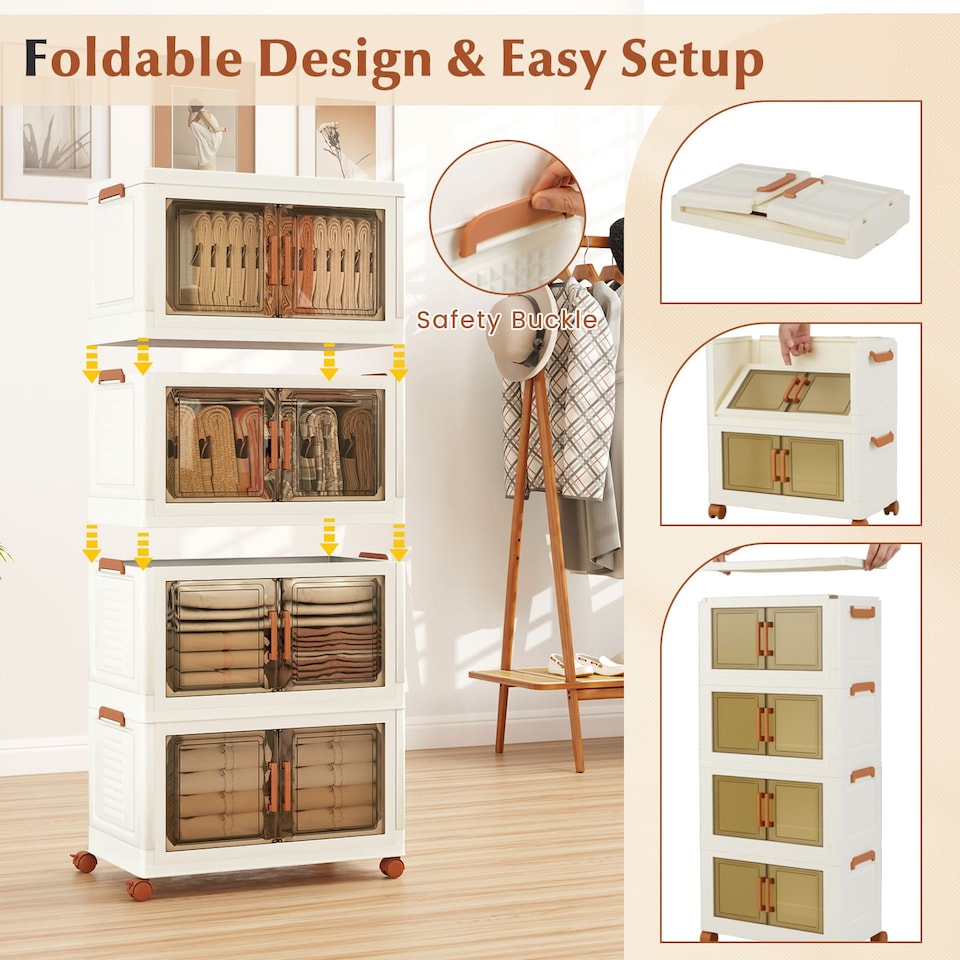 image 1 of COSTWAY 4-Pack Stackable Plastic Storage Boxes 208L Collapsible Storage Bins