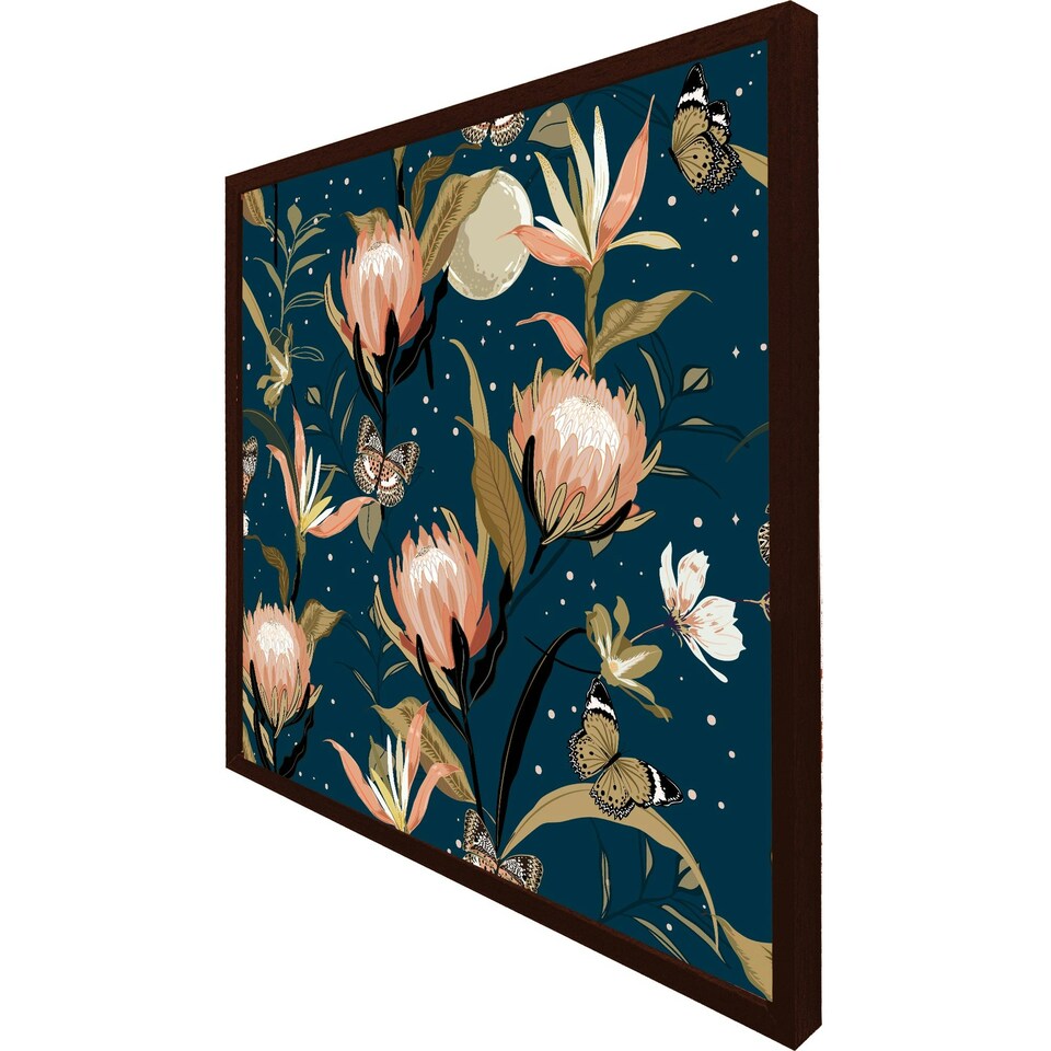 image 1 of The moon, butterflies & flowers (Picutre Frame) Grey | L