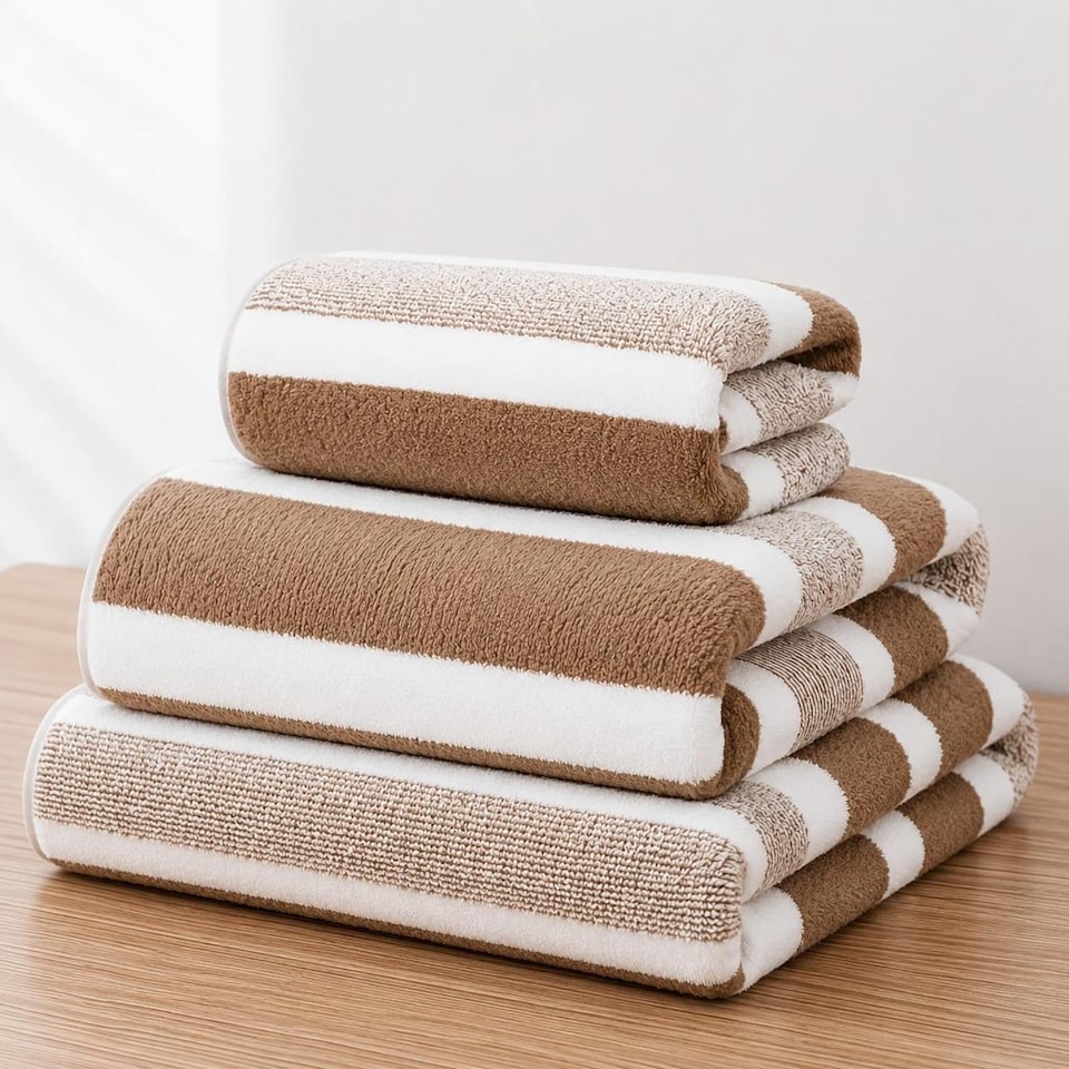 image 1 of Dyzi Ultra Absorbent Striped Towel Set Pack of 3 Quick Dry Hand & Bath Towels