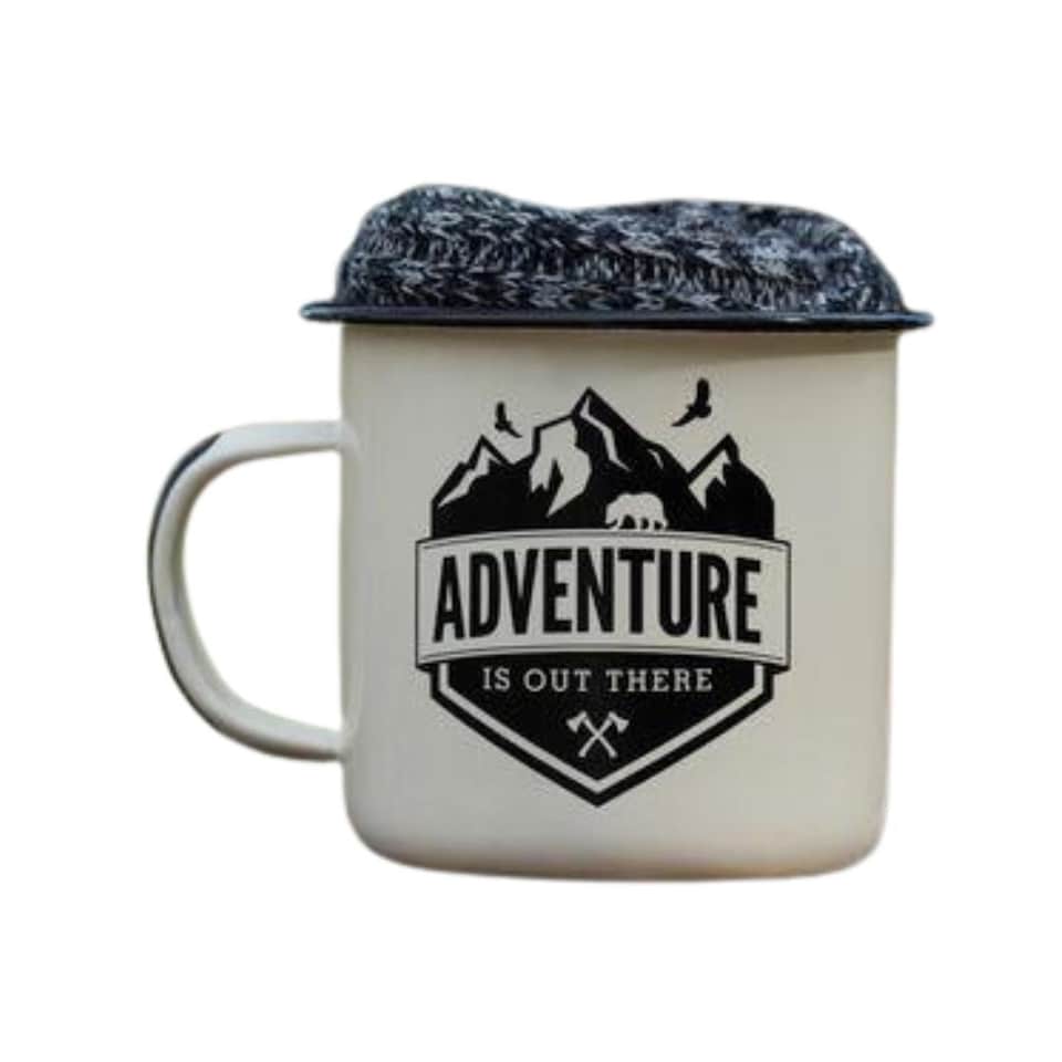 image 1 of Wayfarer Campfire Enamel Mug and Sock Set UK Size 7-11 Cream
