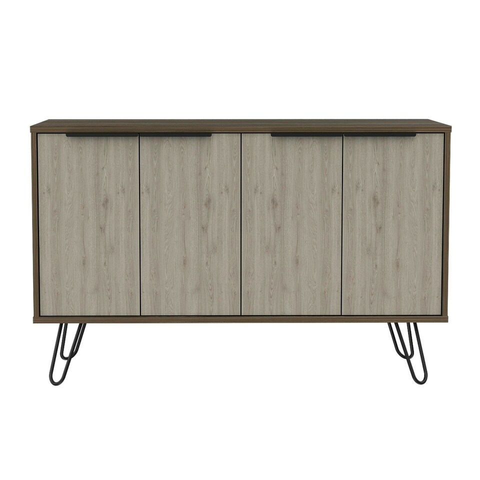 image 1 of Nevada Large Sideboard in Smoked Oak with 4 Doors - Contrasting Bleached Grey Oak and Black Hairpin Legs | Brown | Brown | One Size | 1
