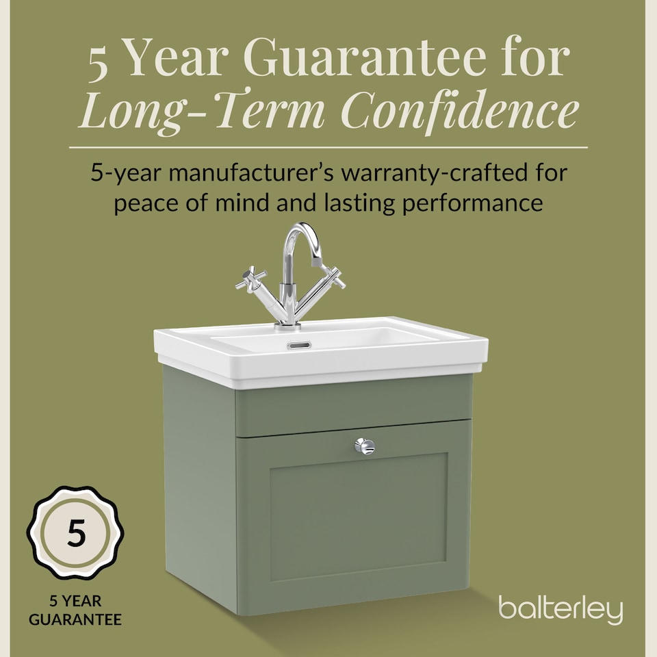 image 1 of Bathroom Wall Hung 1-Drawer Vanity Unit & Fireclay Basin, Green, 500mm | Green | Satin Green | 406 x 531 x 496mm