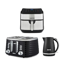 GEEPAS 7.5L Air Fryer, 4 Slice Toaster & 1.7L Kettle Kitchen Appliances Set Black