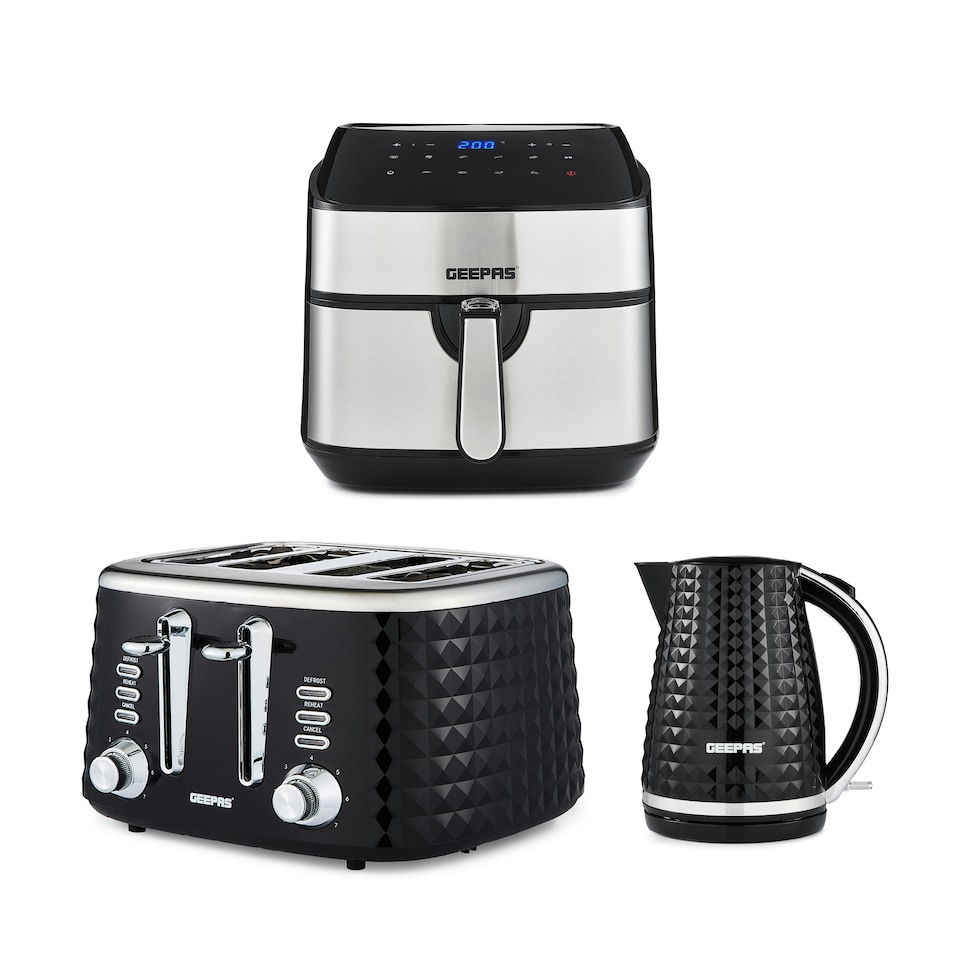 image 1 of GEEPAS 7.5L Air Fryer, 4 Slice Toaster & 1.7L Kettle Kitchen Appliances Set Black