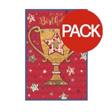Simon Elvin It´s Your Birthday Trophy Greetings Card (Pack of 6) - Red/Blue/Gold - One Size