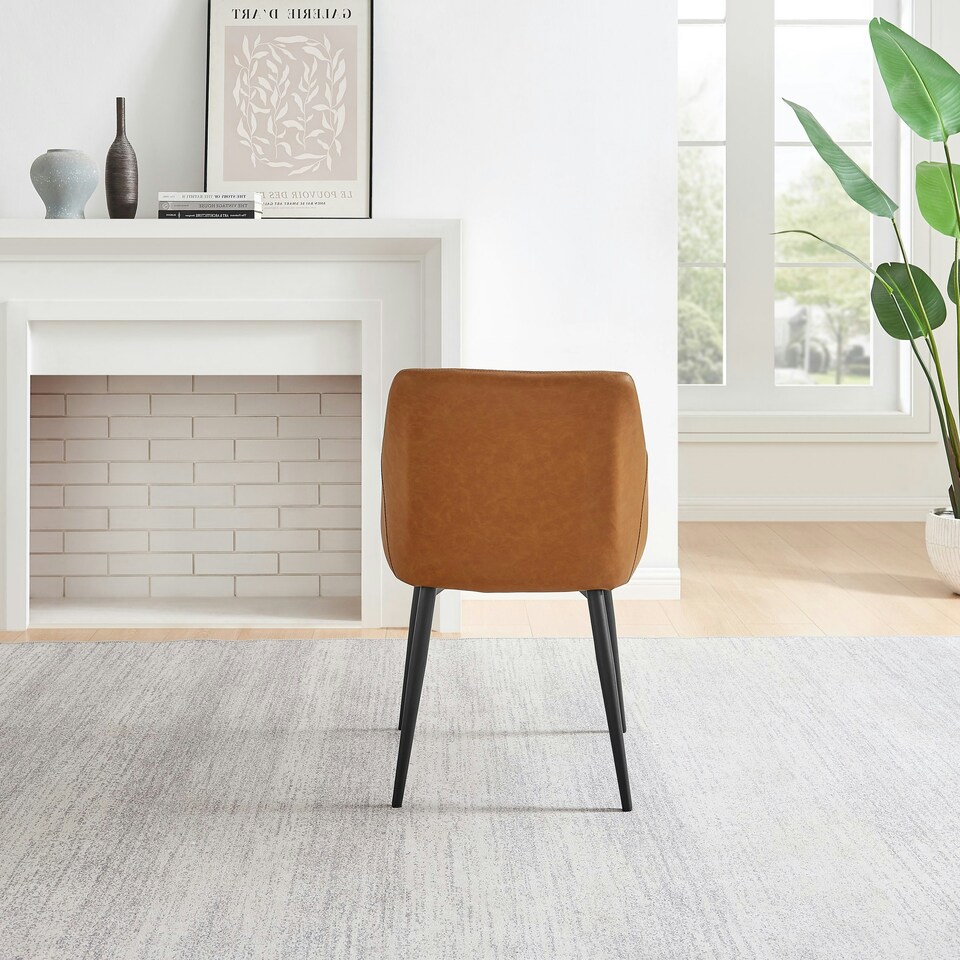 image 1 of Furniturebox Calla 2x Tan Faux Leather Black Leg Dining Chair