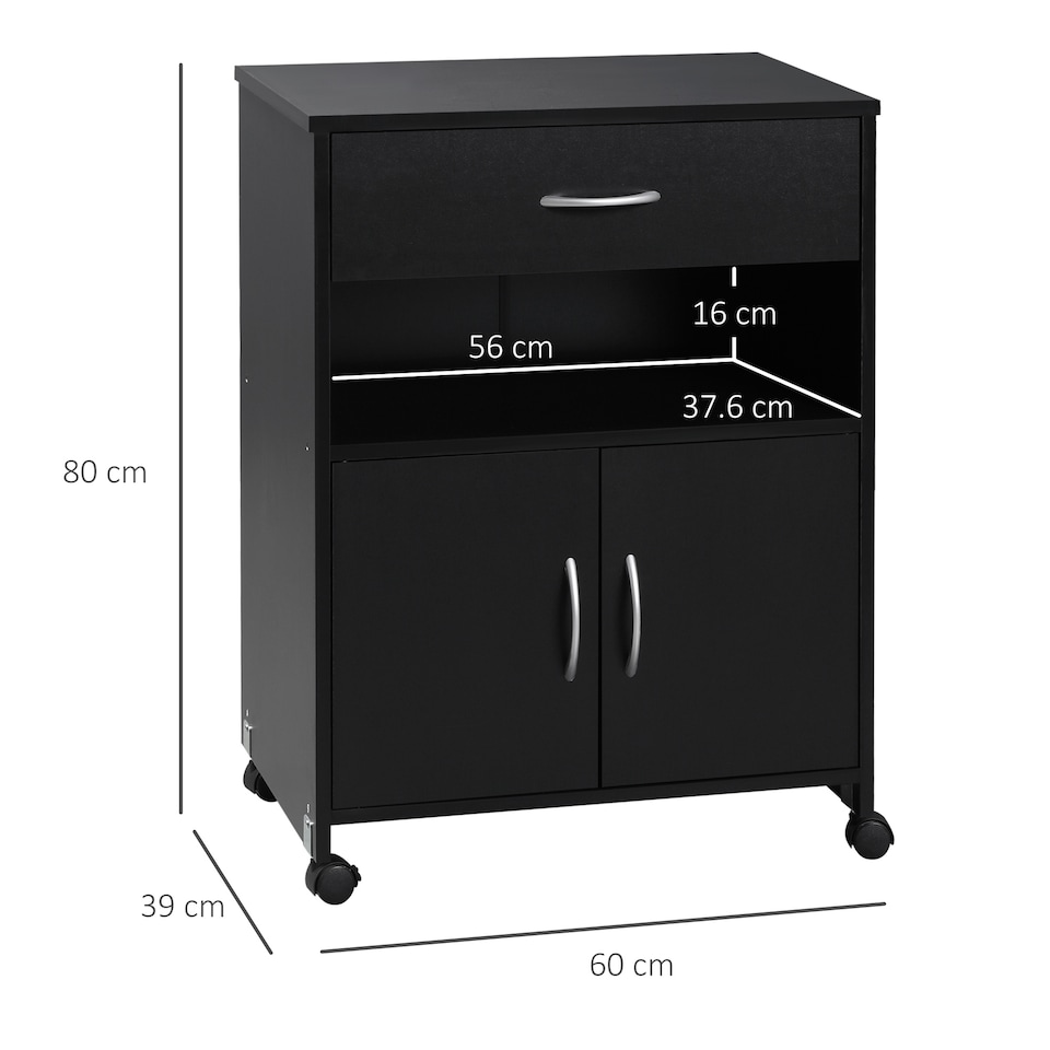 image 1 of Vinsetto Printer Stand Mobile Printer Cabinet with Storage, Open Shelf, Drawer for Home Office, 60cm x 39cm x 80cm, Black
