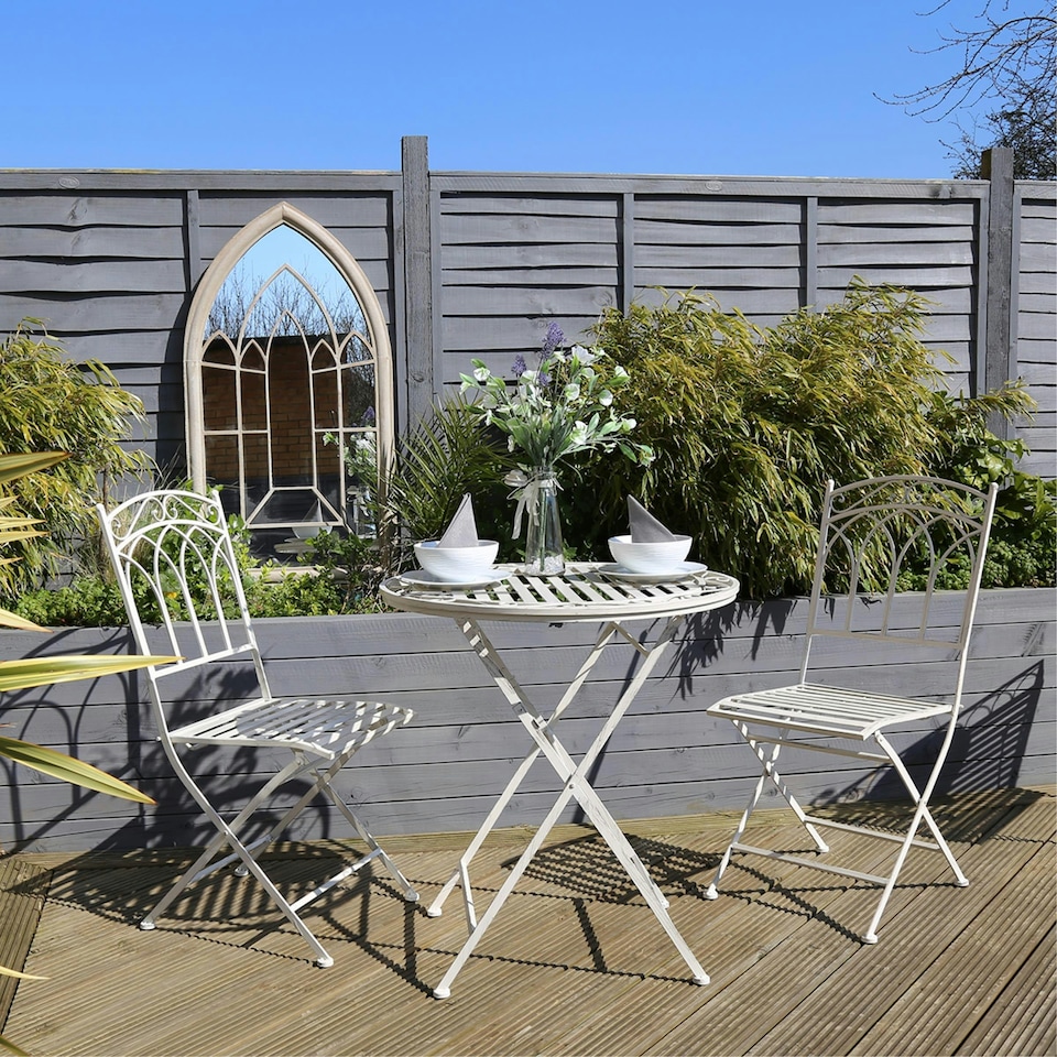 image 1 of Charles Bentley Rustic Wrought Iron Outdoor Bistro Set - Antique White