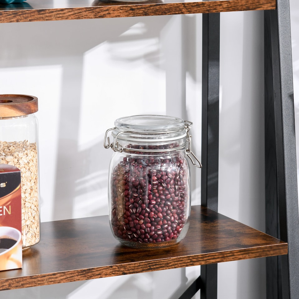 image 1 of HOMCOM Ladder Shelf, Bookshelf, 4-Tier Industrial Storage Rack for Living Room, Bedroom, Kitchen, Rustic Brown and Black