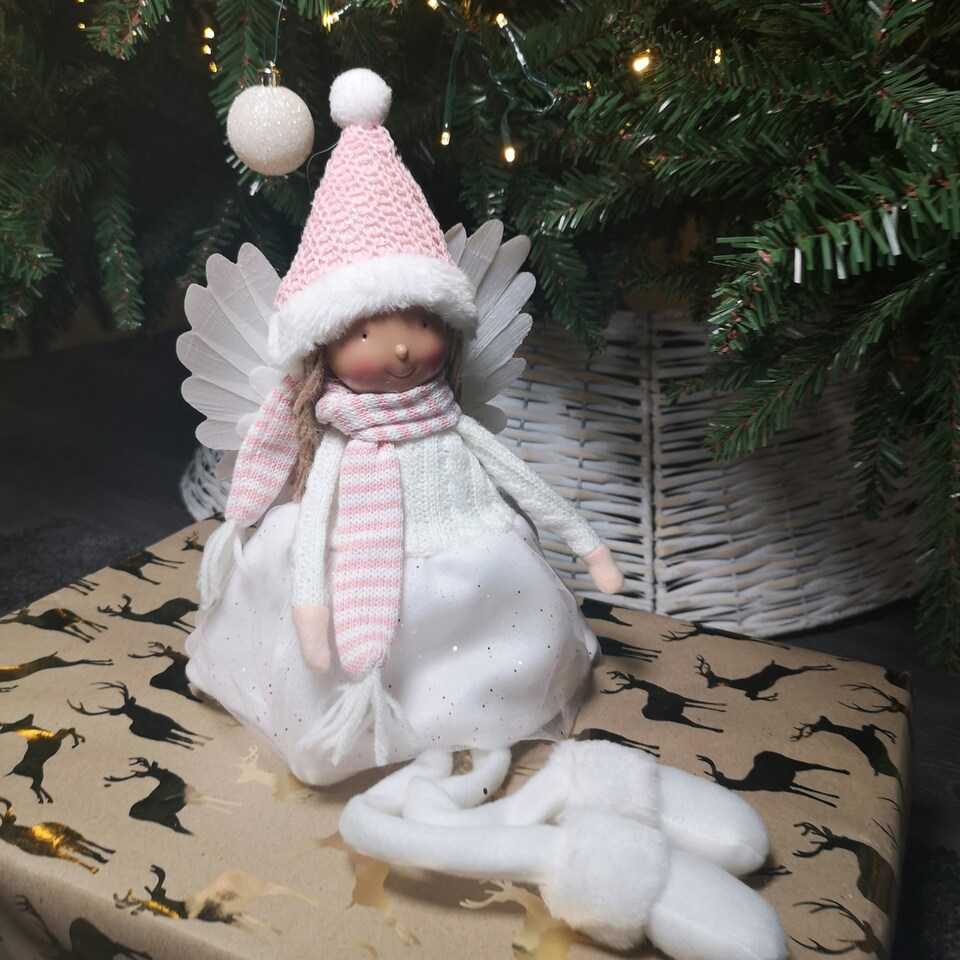 image 1 of 50cm Premier Christmas Lit Sitting Angel Decoration with Dangly Legs in Pink