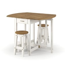 Corona Oval Breakfast Drop Leaf Gateleg Table and 2 Stool Set - Pine - White/Antique Waxed Pine - Flat Packed White