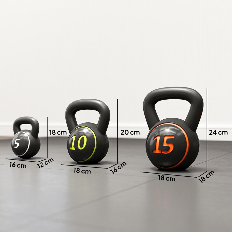 image 1 of SPORTNOW Set of Three Kettlebell Weights with Storage Tray, 2.2kg, 4.5kg, 6.8kg