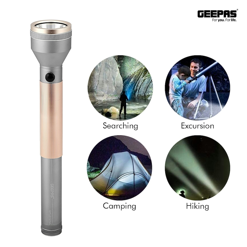 image 1 of GEEPAS Rechargeable LED Flashlight with Inbuilt Power Bank for USB Charging