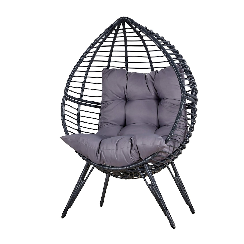 image 1 of Egg Chair Rattan Grey Waterproof Cushion Outdoor Home Furniture Seat
