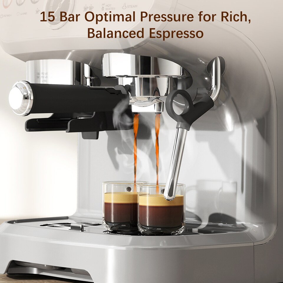 image 1 of HOMCOM Espresso Machine with Integrated Bean Grinder & Steam Wand, Bean to Cup Coffee Machine with 15 Bar Italian Pump, 2L Water Tank, Cappuccino Maker, Stainless Steel Silver