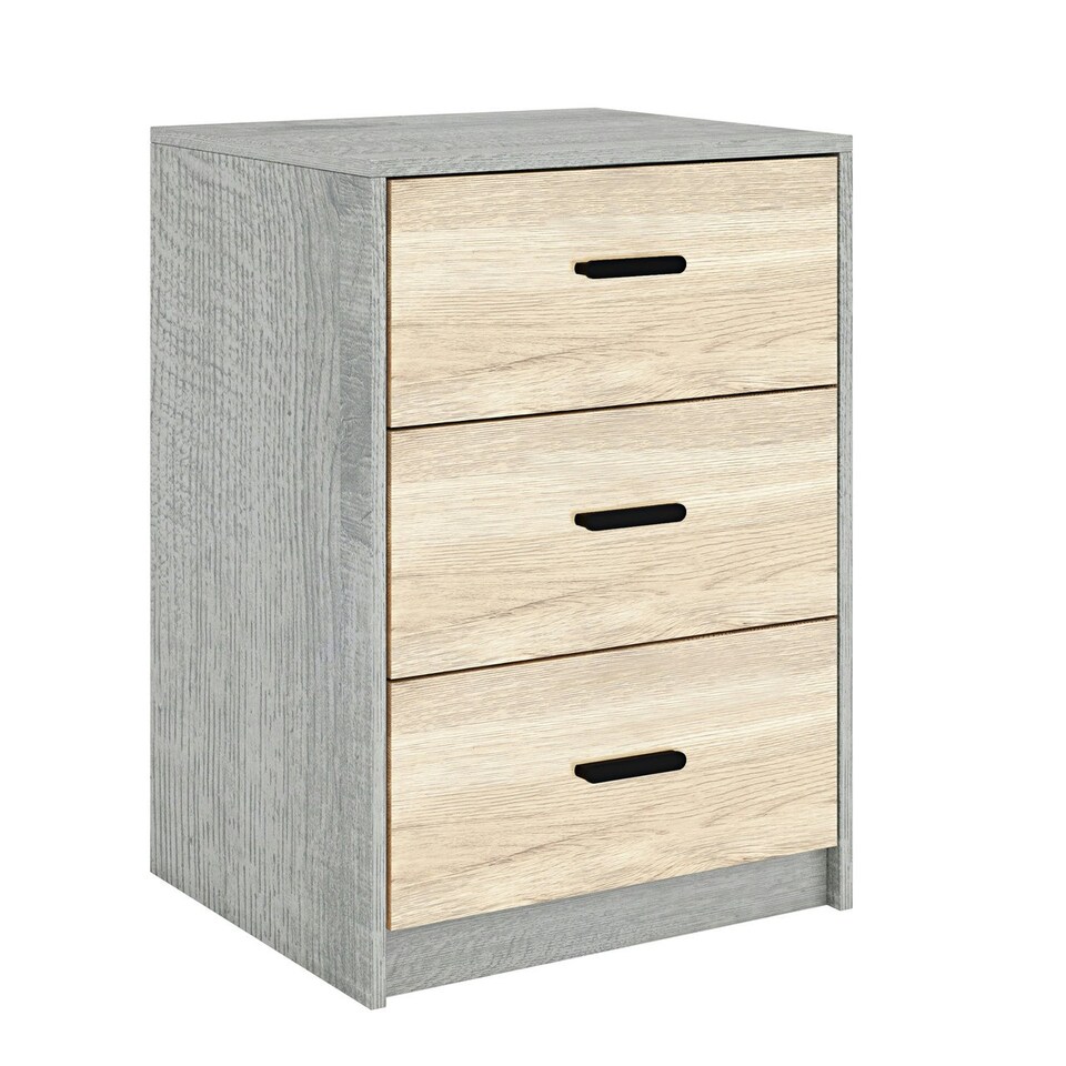image 1 of Ash Grey 3-Drawer Bedside Table Brown | Accent Colour: Oak