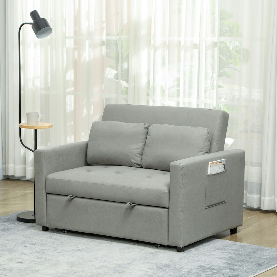 image 1 of HOMCOM 2 Seater Sofa Bed Convertible Bed Settee with Pillow, Light Grey