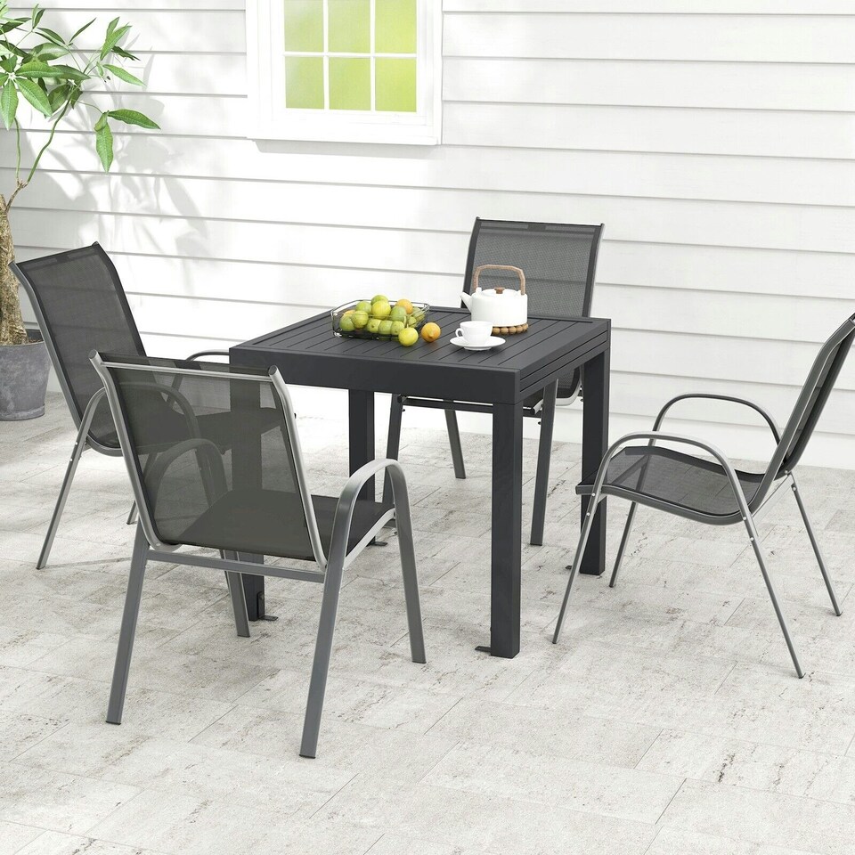 image 1 of COSTWAY Patio Dining Table 80-160cm 4-6 Person Grey