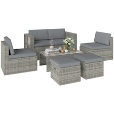 Outsunny 6 Piece Rattan Garden Furniture Set, Nesting Patio Conversation Set | Grey | Dark Grey | Five Plus Seater
