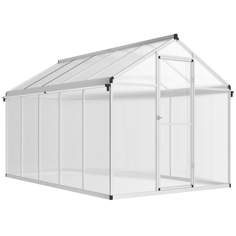 image 1 of Outsunny 10x6ft Aluminium Greenhouse with Door Window Galvanised Base PC Panel