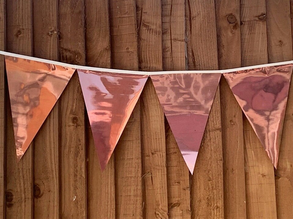 image 1 of Metallic Rose Gold Party Bunting 10m with 20 Pennants