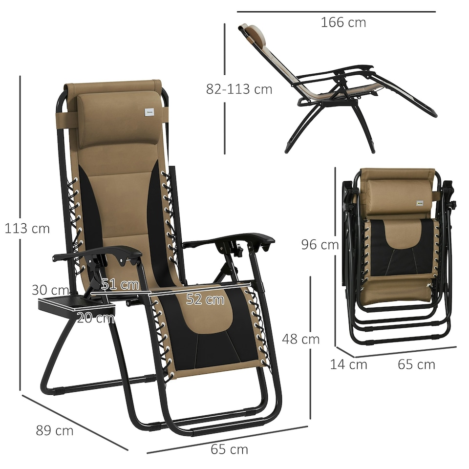 image 1 of Outsunny 2 Pcs Zero Gravity Lounger Folding Recliner Chair Cup Holder Brown