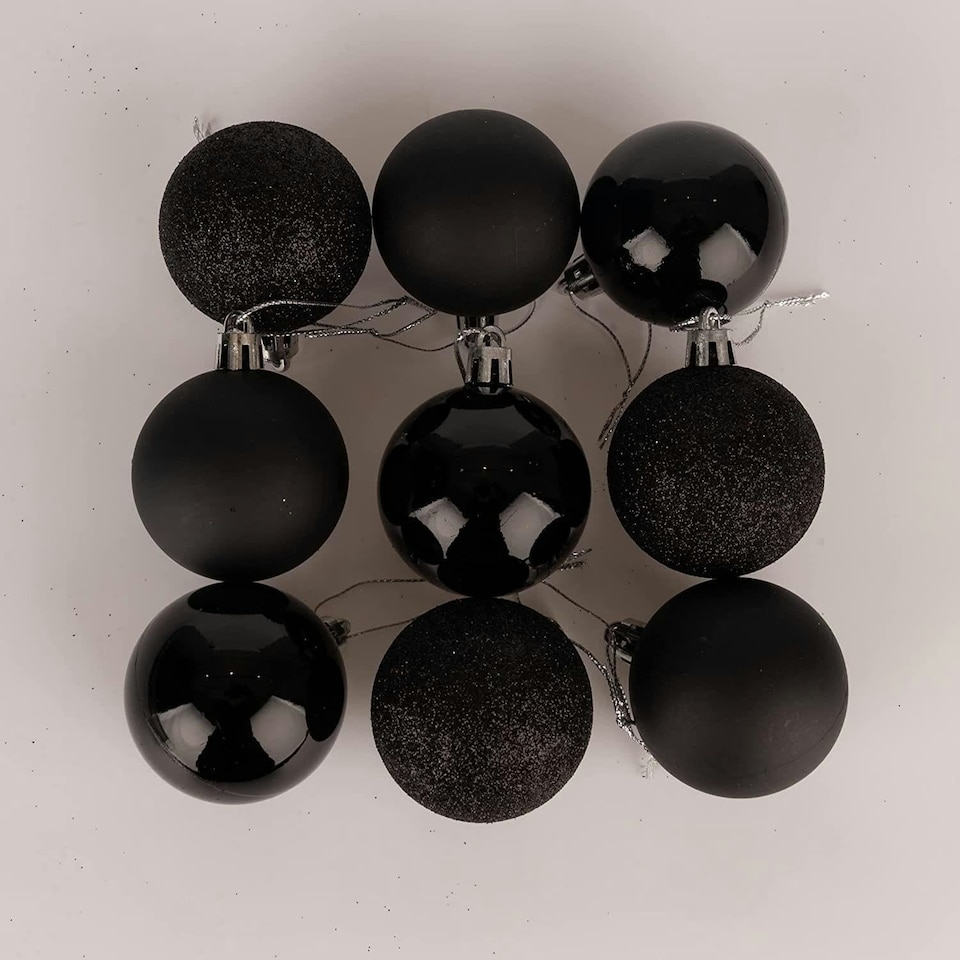 image 1 of 50mm/9Pcs Christmas Baubles Shatterproof Black,Tree Decorations
