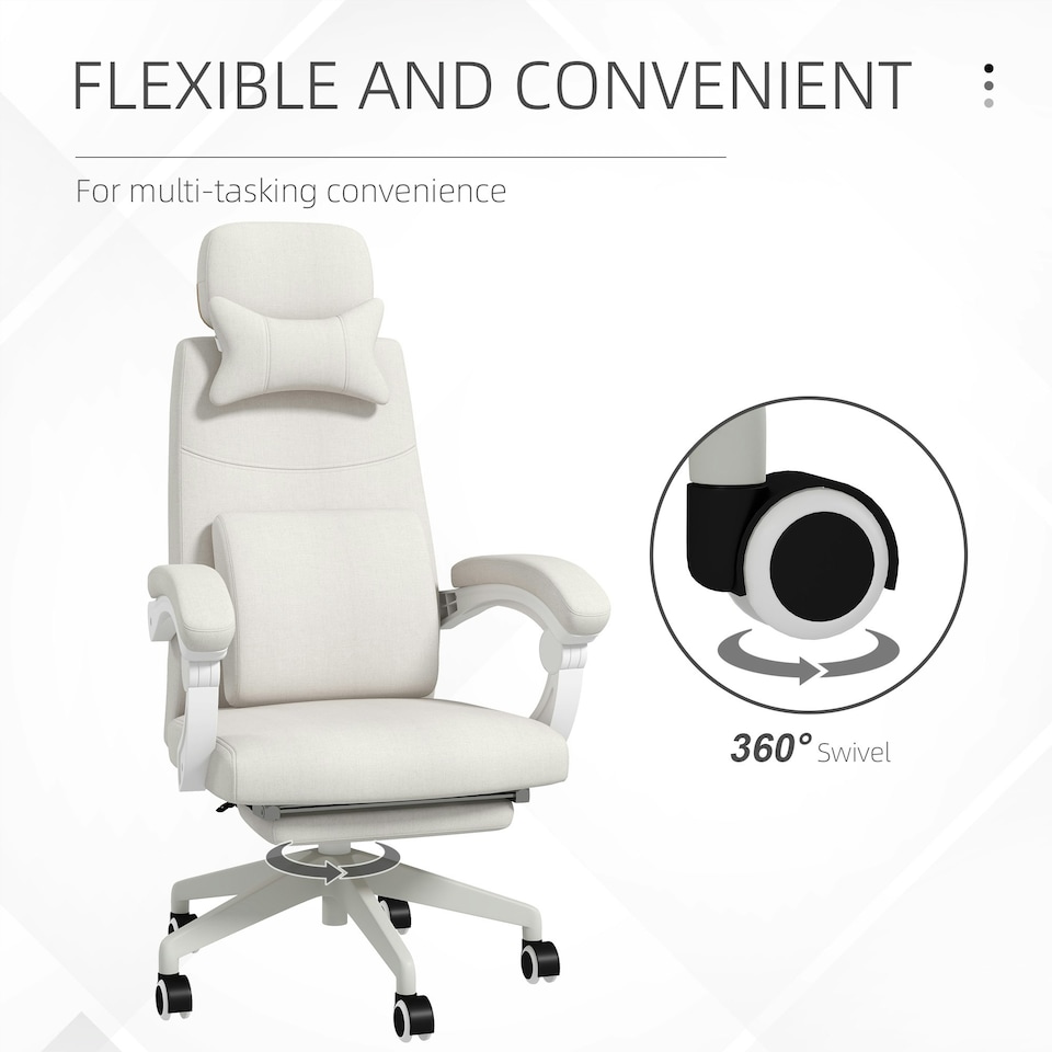 image 1 of Vinsetto Home Office Chair Reclining Computer Chair w/ Lumbar Support White