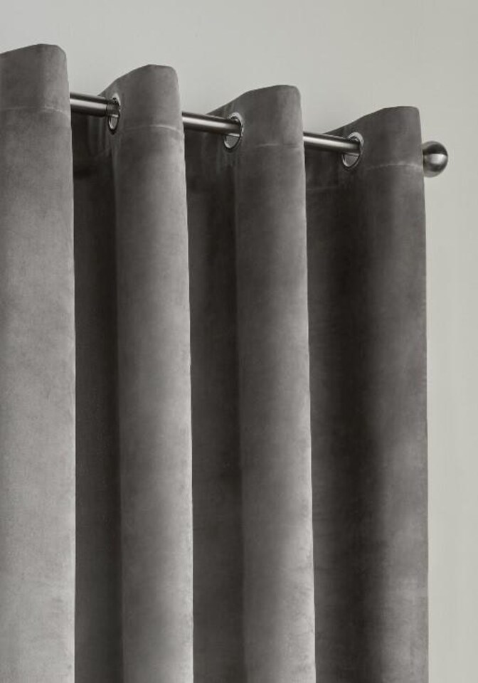 image 1 of Velvet Look Eyelet Ring Top Blackout Curtains - 168cm x 229cm - Silver