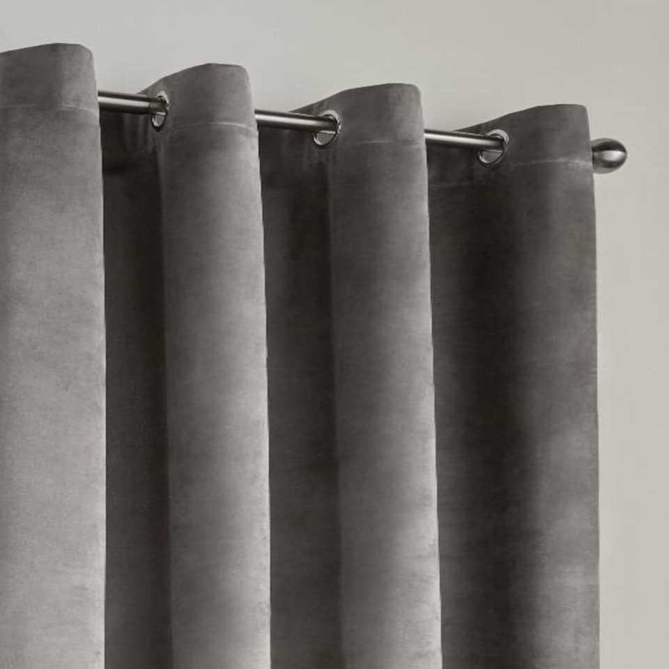 image 1 of Velvet Look Eyelet Ring Top Blackout Curtains - 168cm x 229cm - Silver