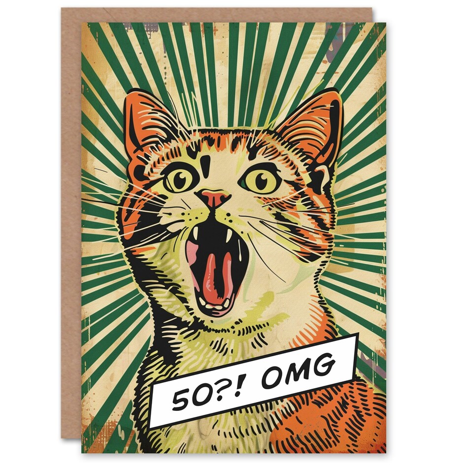 image 1 of 50 Omg 50th Cat Lover Comic Book Woman Her Funny Birthday Card