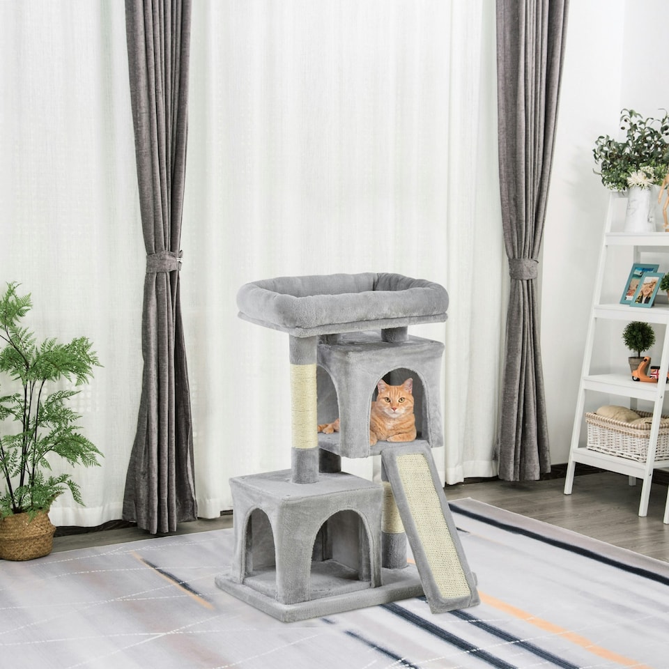 image 1 of PawHut Cat Tree 83cm Indoor Cat Scratching Post Kitten Tower, Dark Grey