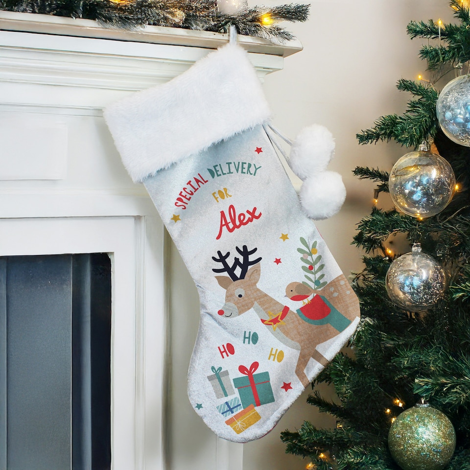 image 1 of Personalised Reindeer Christmas Stocking