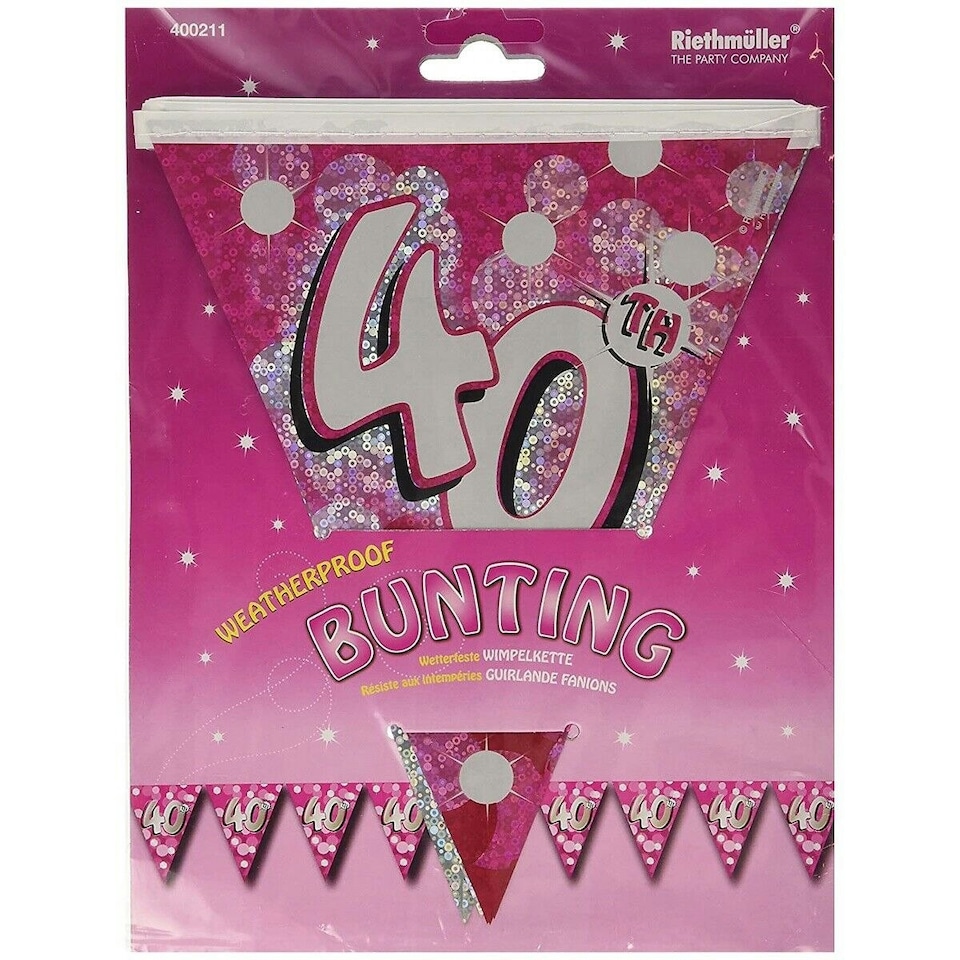 Riethmuller Foil Glitter 40th Birthday Bunting - Pink - One Size