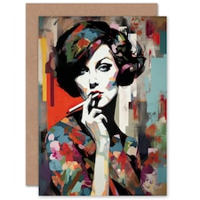 Femme Fatale Portrait Floral Fashion Vibrant Birthday Card