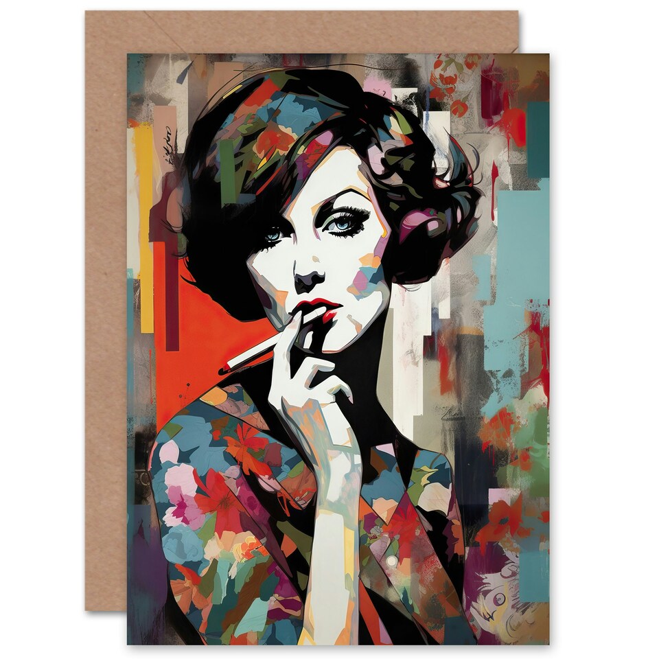 image 1 of Femme Fatale Portrait Floral Fashion Vibrant Birthday Card