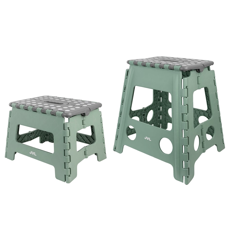 image 1 of JVL Small & Large Folding Step Stool Set – Multi-Purpose, Kitchen & Bathroom – Green