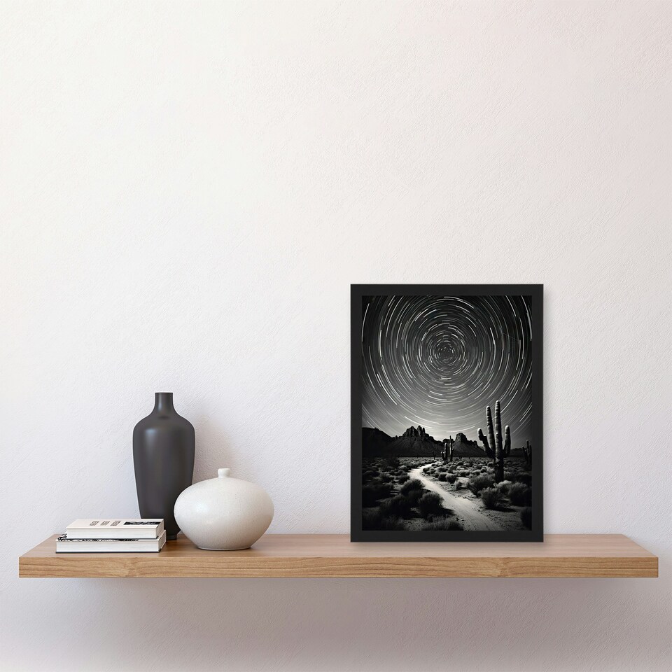 image 1 of Moon Star Time Lapse Trails Stars Tracing Black Framed Wall Art Print A4