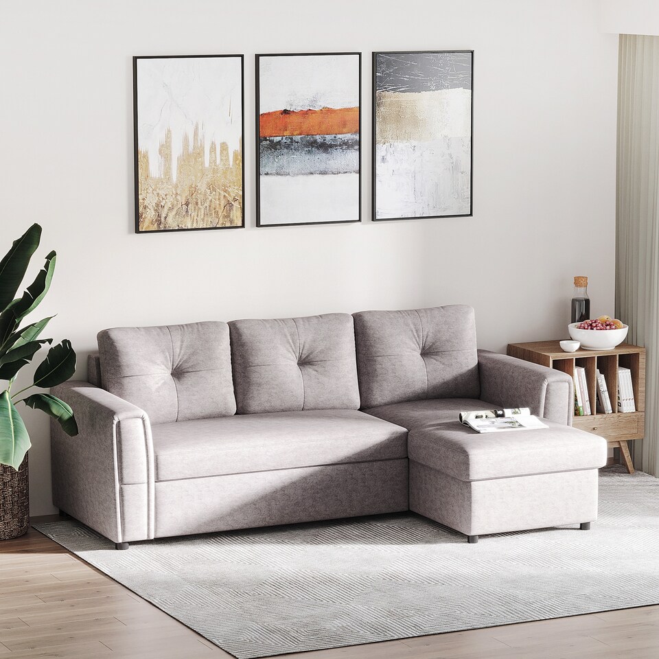 image 1 of HOMCOM 3 Seater Sofa Bed, L Shaped Pull Out Sofa Bed with Storage, Convertible Click Clack Settee Sectional Sleeper Futon for Living Room, Office, Grey