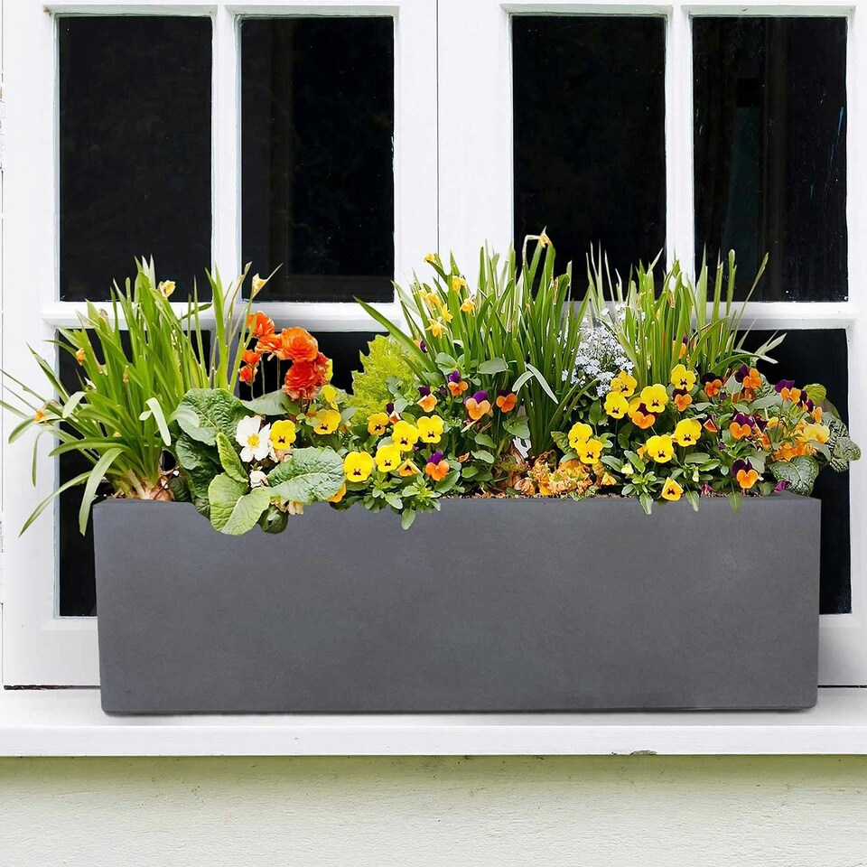 image 1 of Window Box Light Concrete Dark Grey Garden Planter L60 W17 H17.5 cm, 18 ltrs Cap.