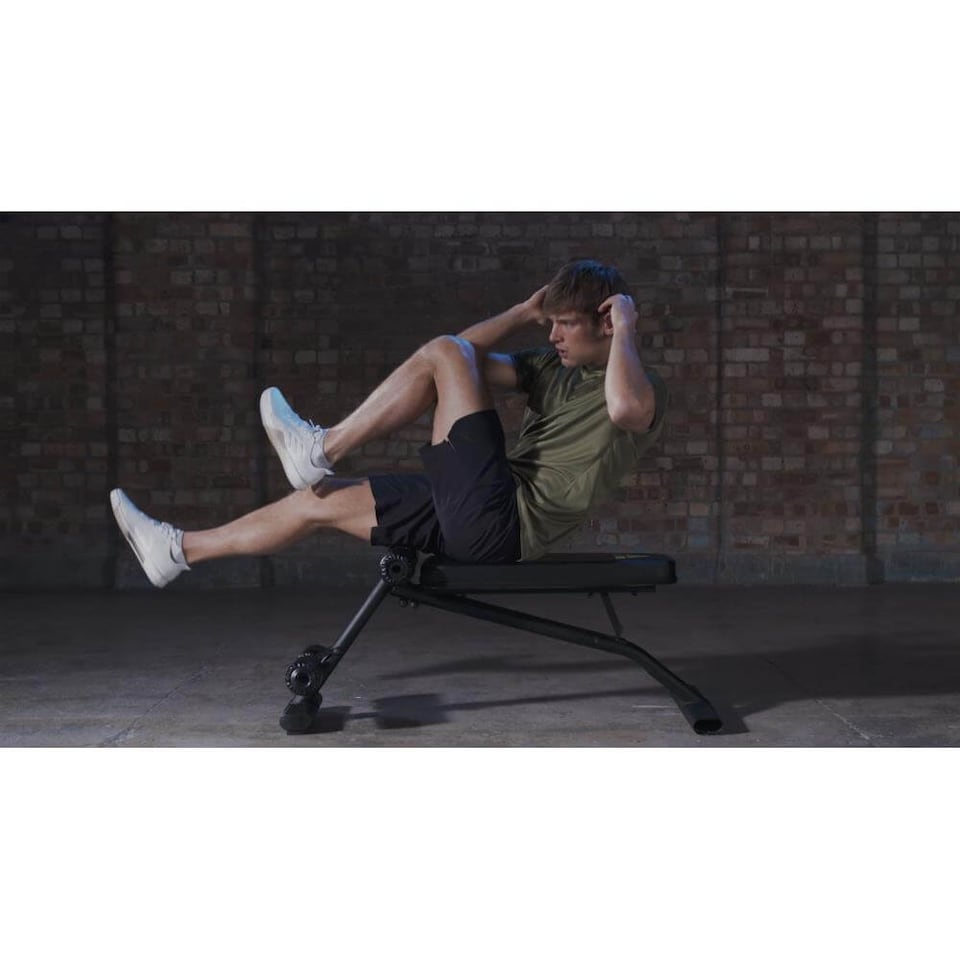 image 1 of Adidas Performance Ab Bench - Steel Decline Sit-up Bench with Foam Rollers and Scan to Train QR | Black | Black | One Size