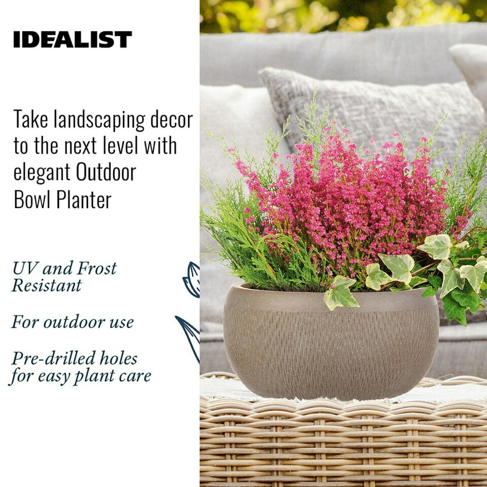 image 1 of Mesh Style Taupe Bowl Garden Planter, Outdoor Plant Pot D29 H13.5 cm, 9 ltrs Cap.