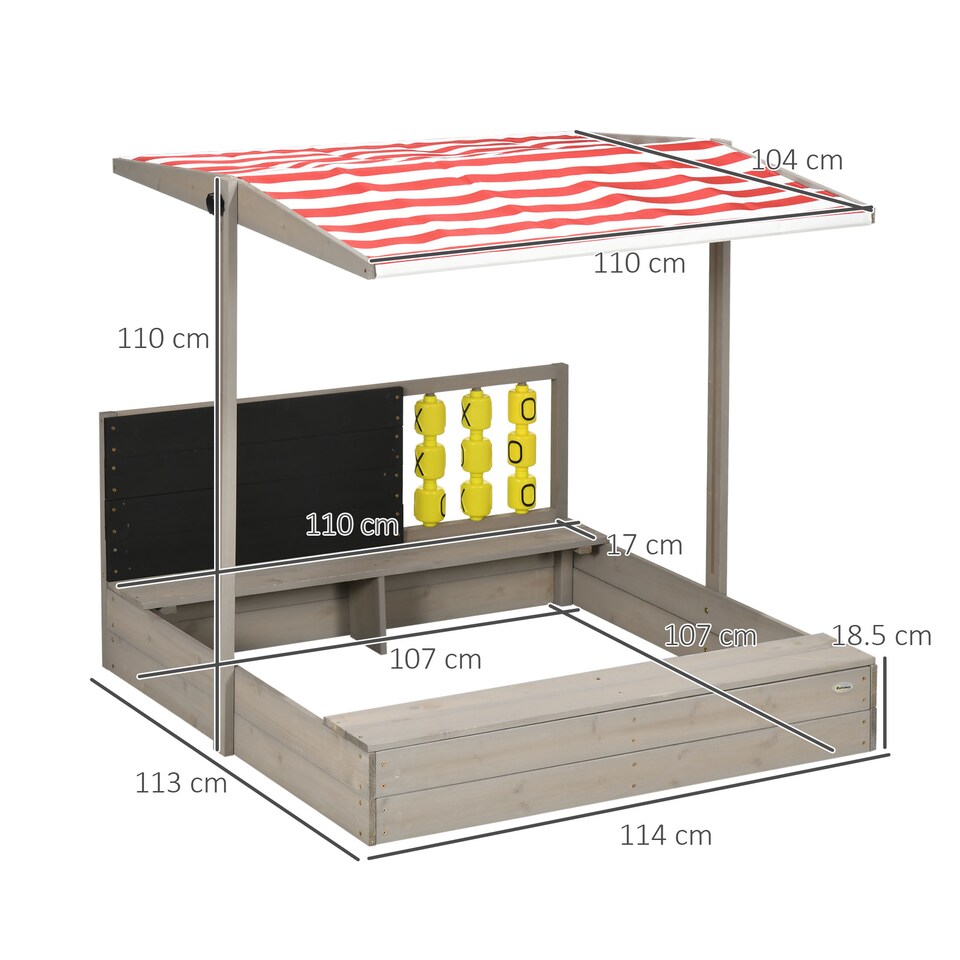 image 1 of Outsunny Kids Wooden Sandpit, Sandbox w/ Canopy, Seats, for Gardens - Grey