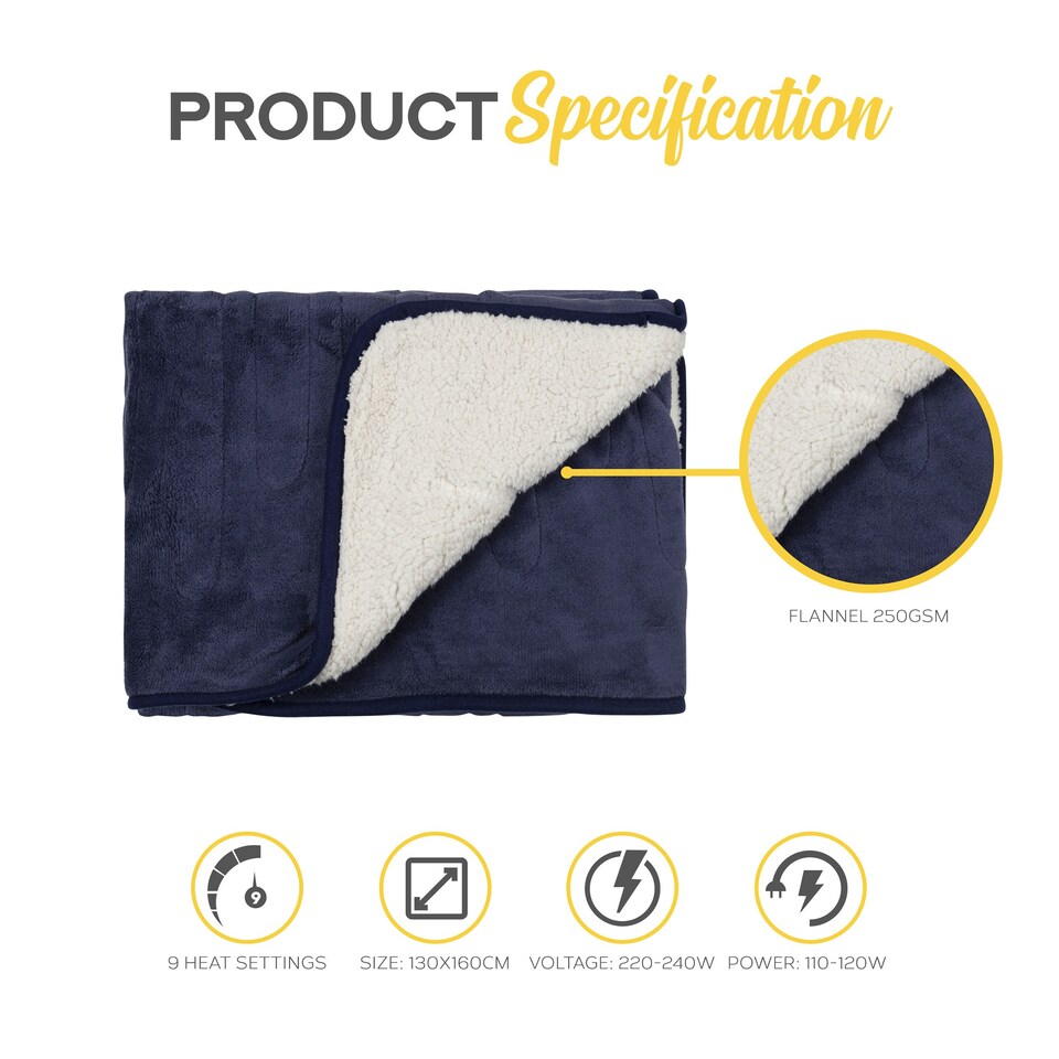 image 1 of MONHOUSE Heated Throw - Electric Blanket - Digital Controller - Timer up to 9 hours, 9 Heat Settings, Auto Shutoff - Single 130X160cm - Purple Shearling