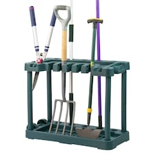 KCT Garden Tool Storage with Wheels Rack Organiser for Shed Garage Accessories Spade Holder Tidy Solutions Freestanding Plastic