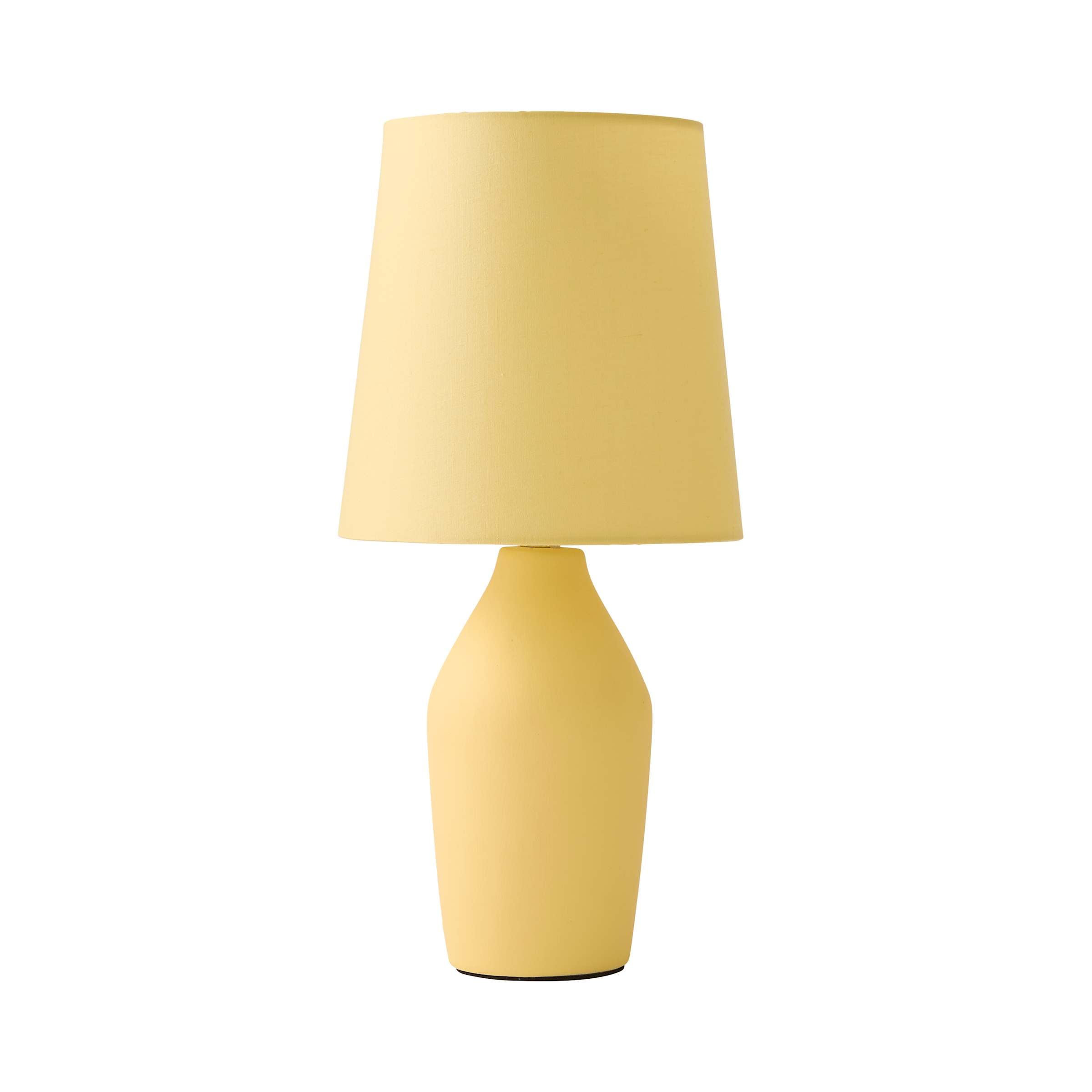 ValueLights Arlo Pair of Compact Ceramic Table Lamps with Fabric Shades & LED Bulbs in Yellow