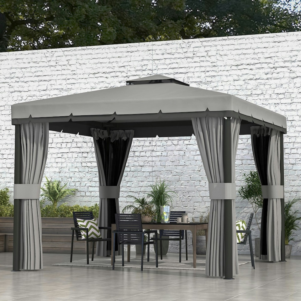 image 1 of Outsunny 3 x 3(m) Patio Gazebo Garden Shelter w/ Mosquito Netting, Light Grey