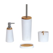 Showerdrape Sonata White & Bamboo 4 Piece Bathroom Accessory Set | White | White | 1